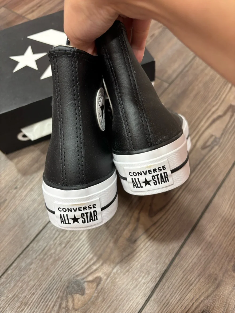 Converse Platform leather High Top Sneakers in Black and White - Picture 4 of 7